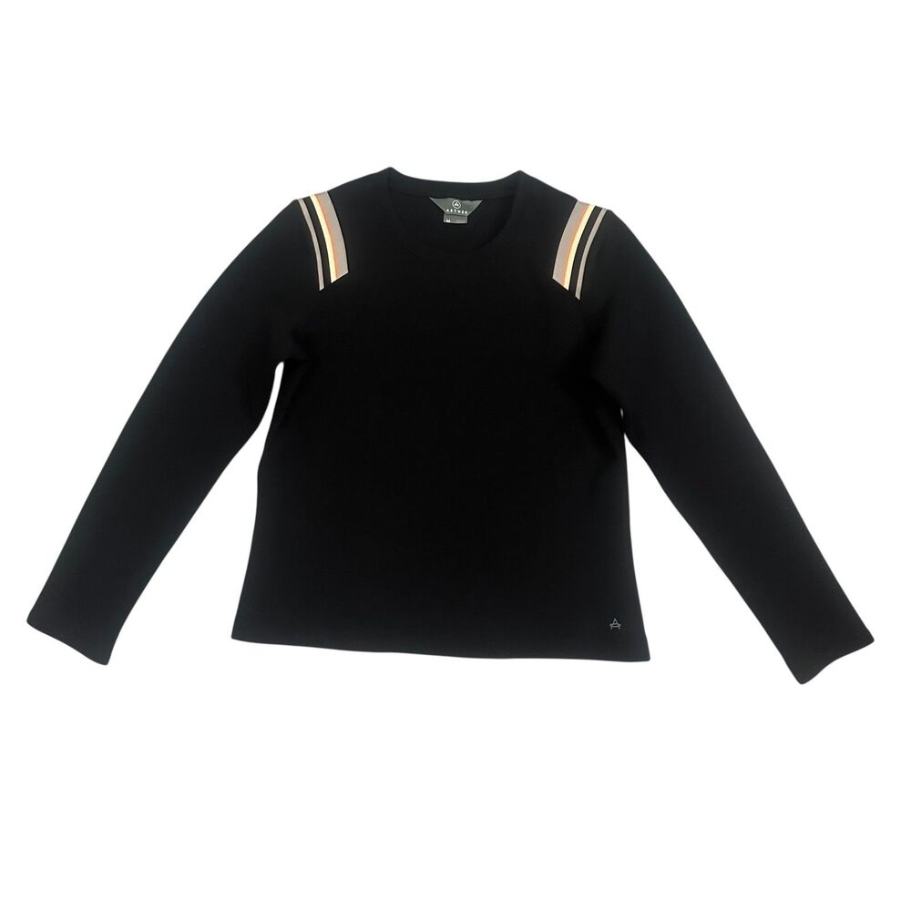 Aether Pullover Sweater Womens M Black Stripe Shoulder Crewneck Athletic Top